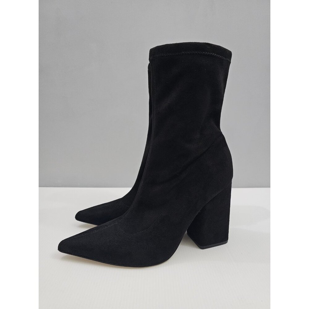 Marc Fisher Larry Sock Bootie Womens 9.5 Black Stretch Pointed Toe Block Heel
